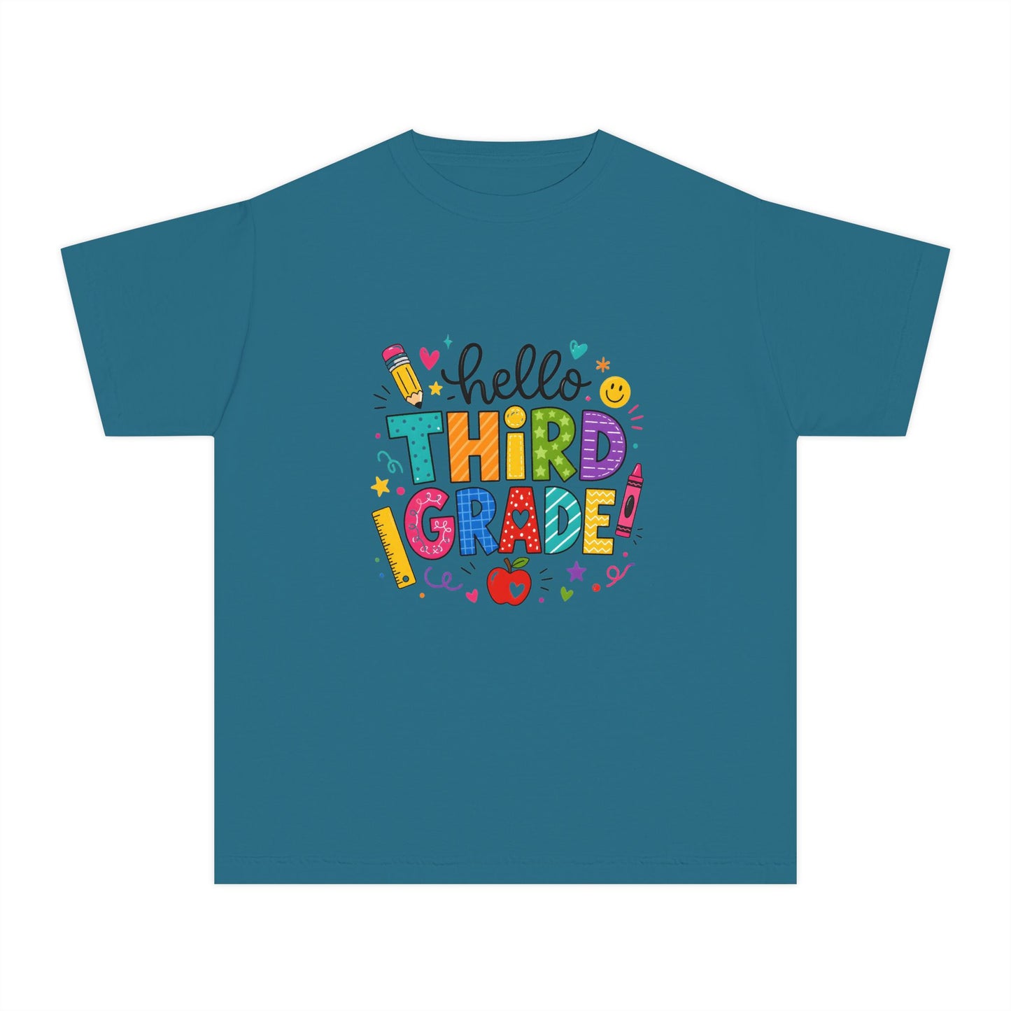 Hello Third Grade Youth Tee — Back-to-School Colorful Kids Shirt
