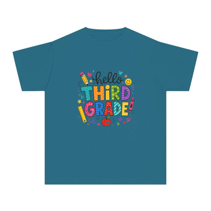 Hello Third Grade Youth Tee — Back-to-School Colorful Kids Shirt