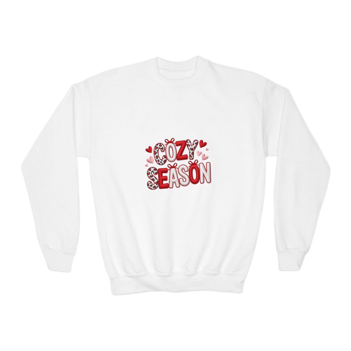Cozy Season Youth Sweatshirt – Cute Heart & Leopard Crewneck