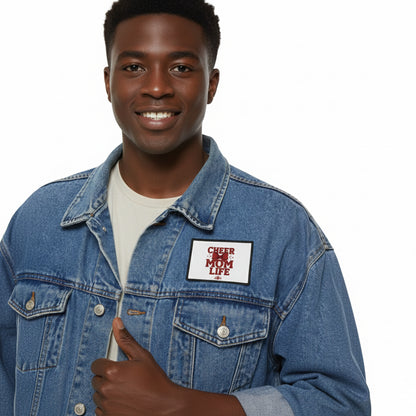 Cheer Mom Life Iron-On Patch — Red Cheerleading Bow Patch