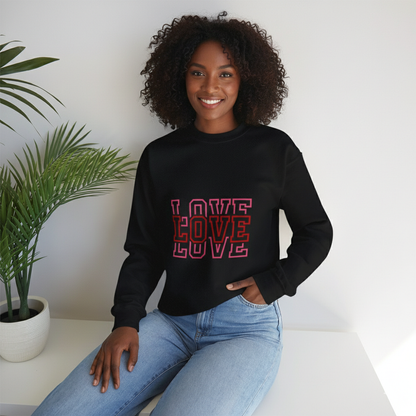LOVE Retro Outline Crewneck Sweatshirt — Vintage Pink Layered Love Graphic