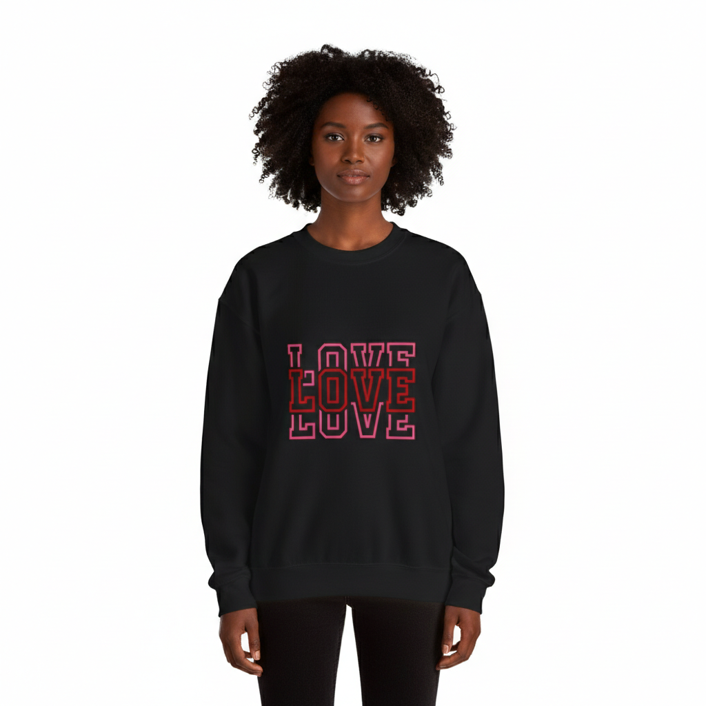 LOVE Retro Outline Crewneck Sweatshirt — Vintage Pink Layered Love Graphic