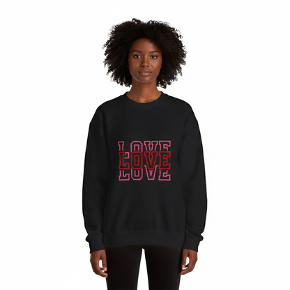 LOVE Retro Outline Crewneck Sweatshirt — Vintage Pink Layered Love Graphic