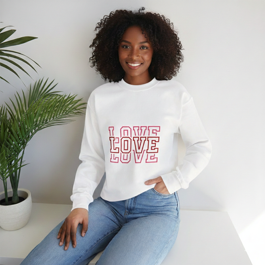 LOVE Retro Outline Crewneck Sweatshirt — Vintage Pink Layered Love Graphic