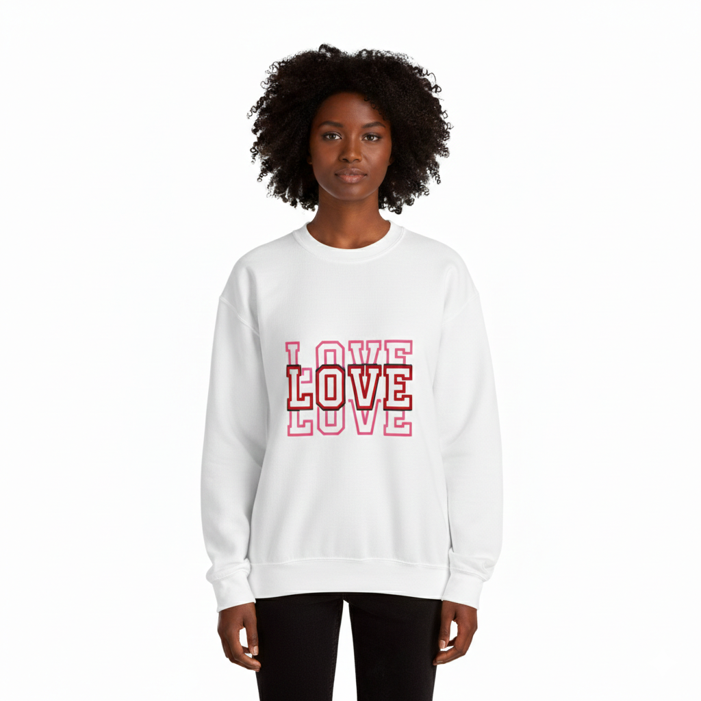 LOVE Retro Outline Crewneck Sweatshirt — Vintage Pink Layered Love Graphic