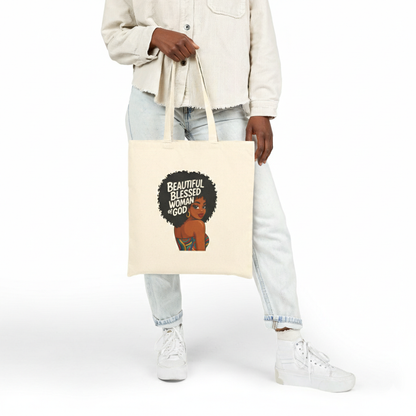 Tote Bag — "Beautiful Blessed Woman of God" Afro Queen Canvas Tote